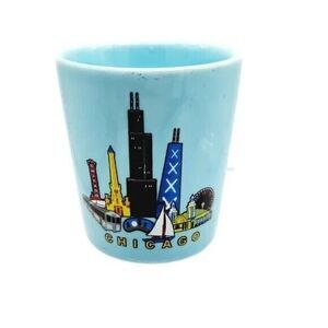 Chicago Cityscape Skyline Blue Ceramic Shot Glass Souvenir Postcard Factory